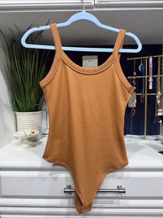 wild fable Tops - Wild Fable Juniors Ribbed Tank One-Piece Bodysuit - Tan SZ L